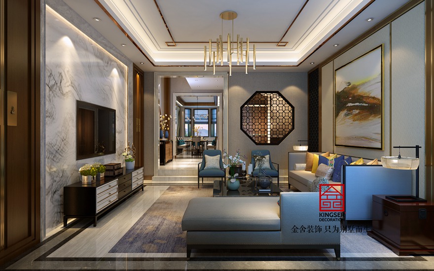 鑫界王府別墅裝修-中式風格-客廳