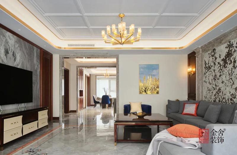 榮盛華府輕奢風格裝修實景圖-客廳